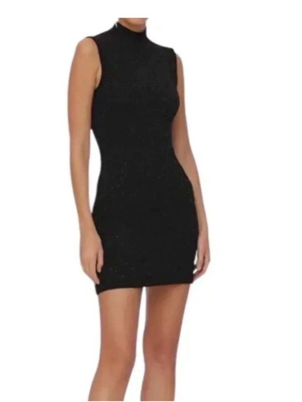 Avec Les Filles Black Sleeveless Mock Neck Mini Dress